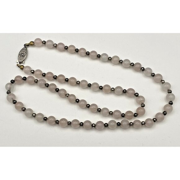 Vintage Pale Rose Quartz Beaded Necklace Silver Tone 6mm 19" Healing Boho Retro - Picture 7 of 8